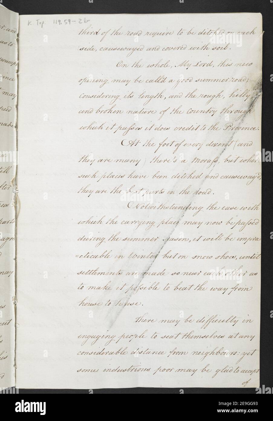 Copy of a Report made by the Deputy Postmaster General for the Province of Quebec, to the Right Honourable Lord Dorchester Governor General of the Province of Quebec, Nova Scotia and New Brunswick.  Author  Finlay, Hugh 119.59.2.a. Place of publication: Quebec Publisher: Hugh Finlay, Date of publication: 30th August 1787.  Item type: 36 pages Medium: manuscript text in ink Dimensions: 32 x 21 cm  Former owner: George III, King of Great Britain, 1738-1820 Stock Photo