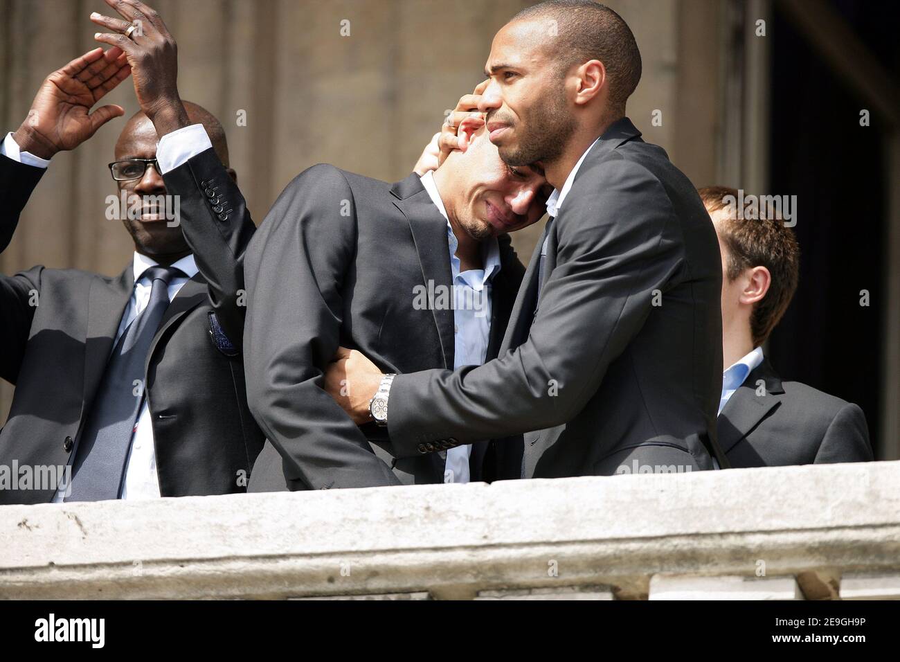 French soccer players meet their fans Place de la Concorde in Paris