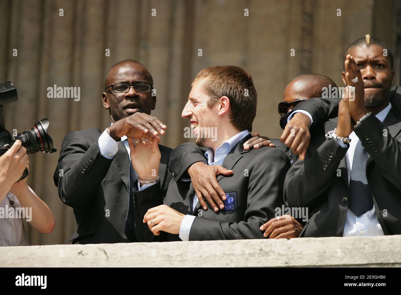 French soccer players meet their fans Place de la Concorde in Paris