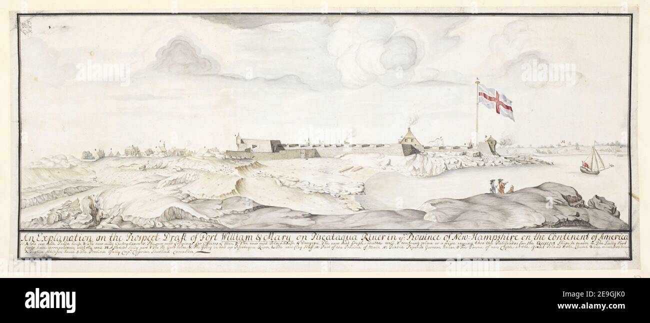 Fort William & Mary on Piscataqua River in the Province of New Hampshire on the Continent of America. Author  Romer, Wolfgang William 120.29. Date of publication: [1705]  Item type: 1 drawing Medium: ink, wash and watercolour Dimensions: sheet 23.3 x 55.9 cm  Former owner: George III, King of Great Britain, 1738-1820 Stock Photo