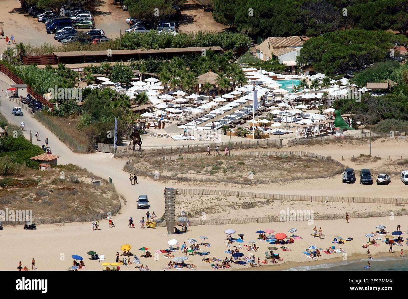 Aerial views of the Nikki Beach in Saint-Tropez, France on July 29, 2006. Pamela Anderson and Kid Rock wedding party will take place here tonight. Photo by ABACAPRESS.COM Stock Photo