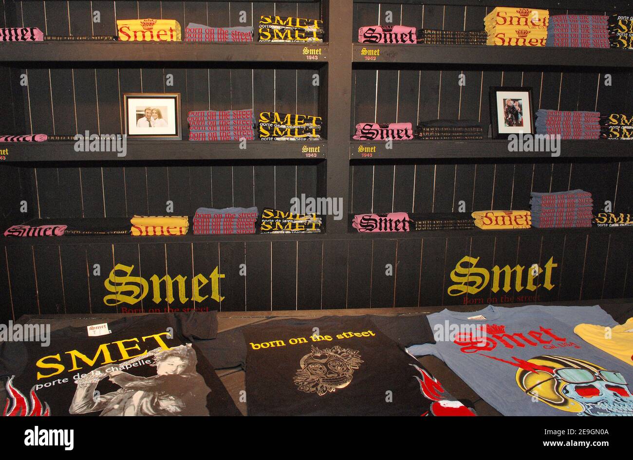 Christian Audigier presents 'Smet ', his latest fashion collection honoring French rock legend Johnny Hallyday in his store of Melrose Avenue in Los Angeles, CA, USA on July 29, 2006. Photo by Lionel Hahn/ABACAPRESS.COM Stock Photo
