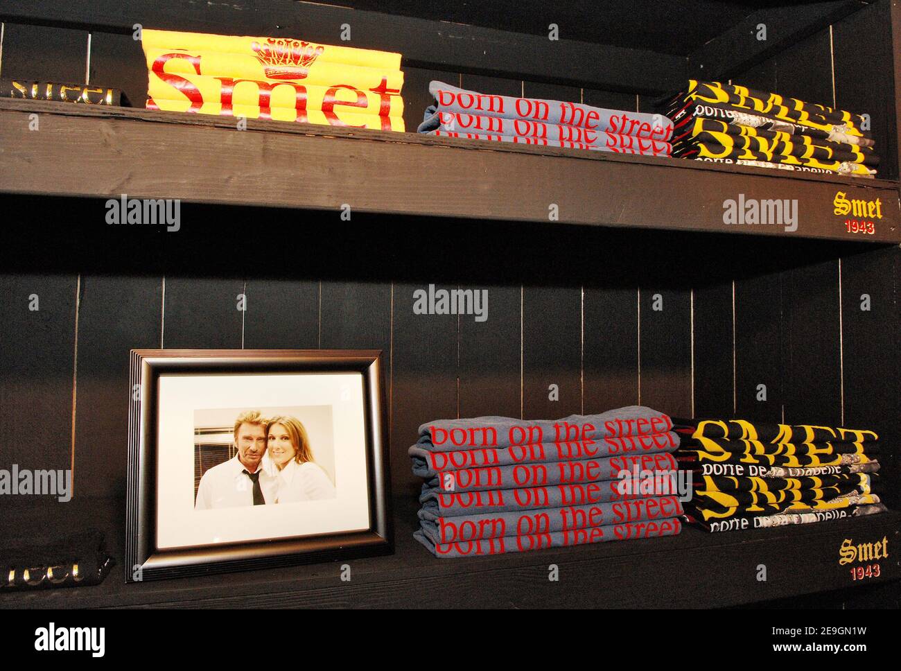 Christian Audigier presents 'Smet ', his latest fashion collection honoring French rock legend Johnny Hallyday in his store of Melrose Avenue in Los Angeles, CA, USA on July 29, 2006. Photo by Lionel Hahn/ABACAPRESS.COM Stock Photo