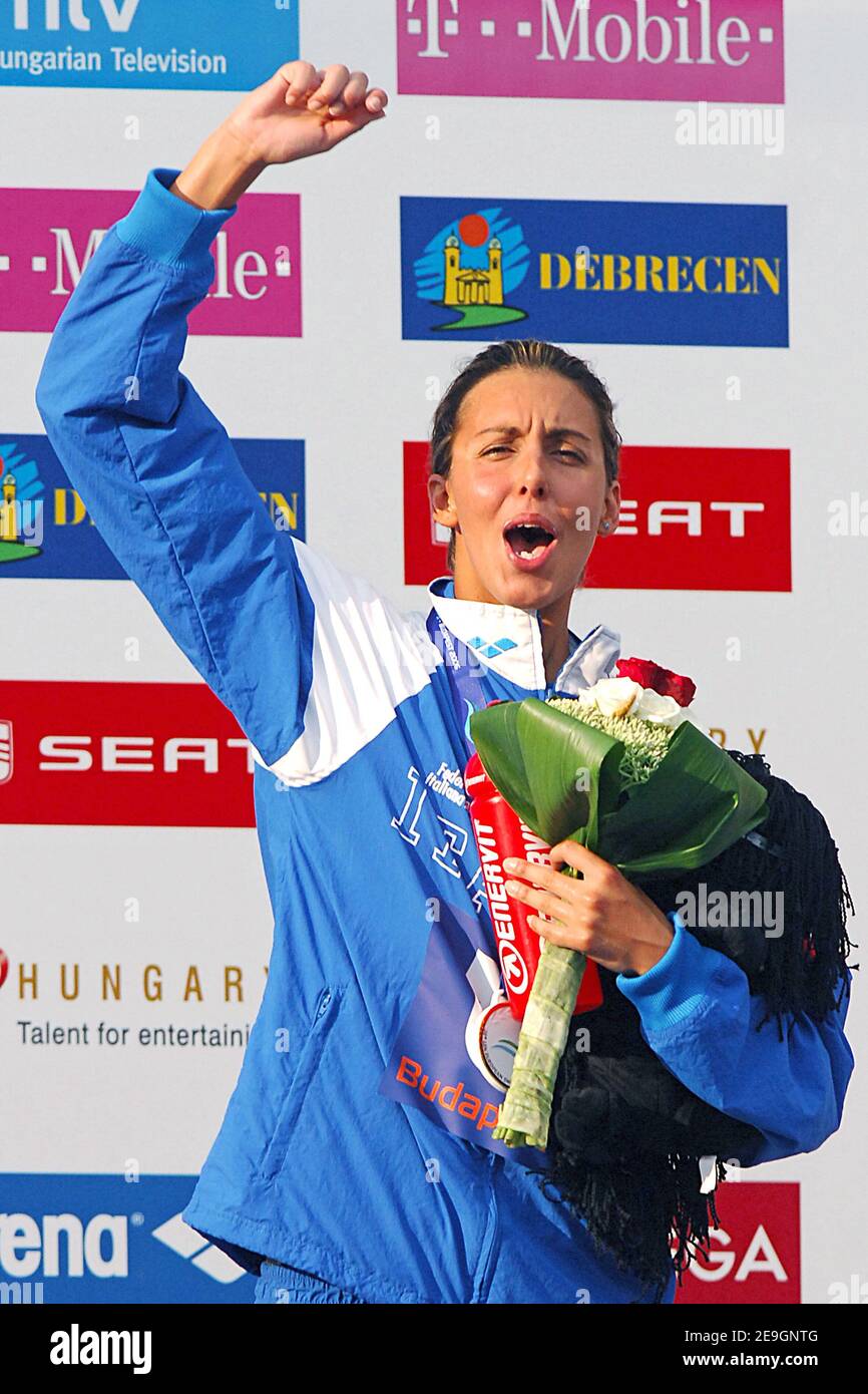 Italy's Alessai Filippi wins the gold medal on women's 400 meters medley during the european swimming championships in Budapest, Hungary, on July 31, 2006. Photo by Nicolas Gouhier/Cameleon/ABACAPRESS.COM Stock Photo