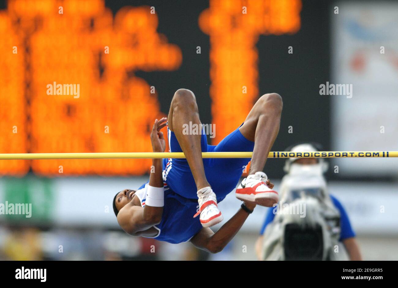 France's Mickael Hanany competes during the high jump during the