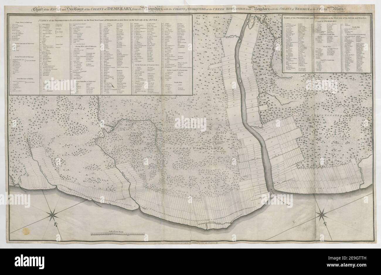 Chart of the RIVER and Sea Coast of the COLONY of DEMERARY, from its Boundary with the COLONY of ESSEQUEBO at the CREEK BOERASIRIE to its Boundary with the COLONY of BERBICE at the CREEK Abary. Author  Anderson, John 124.42. Place of publication: London Publisher: Published Sep.r 1.st 1795, by John Anderson Book , Map seller N.o 62 Holborn Hill., Date of publication: [1795.]  Item type: 1 map Dimensions: 57 x 93 cm  Former owner: George III, King of Great Britain, 1738-1820 Stock Photo