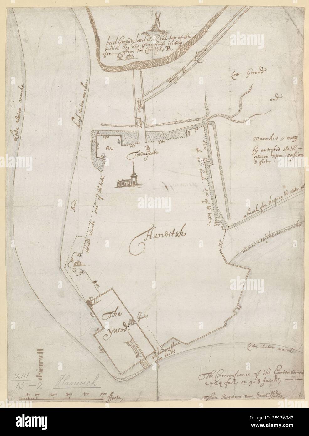 Harwitsh. Author  De Gomme, Bernard 13.15.2. Date of publication: [1680 c.]  Item type: 1 map Medium: pen and ink Dimensions: 38.6 x 29.2 cm  Former owner: George III, King of Great Britain, 1738-1820 Stock Photo