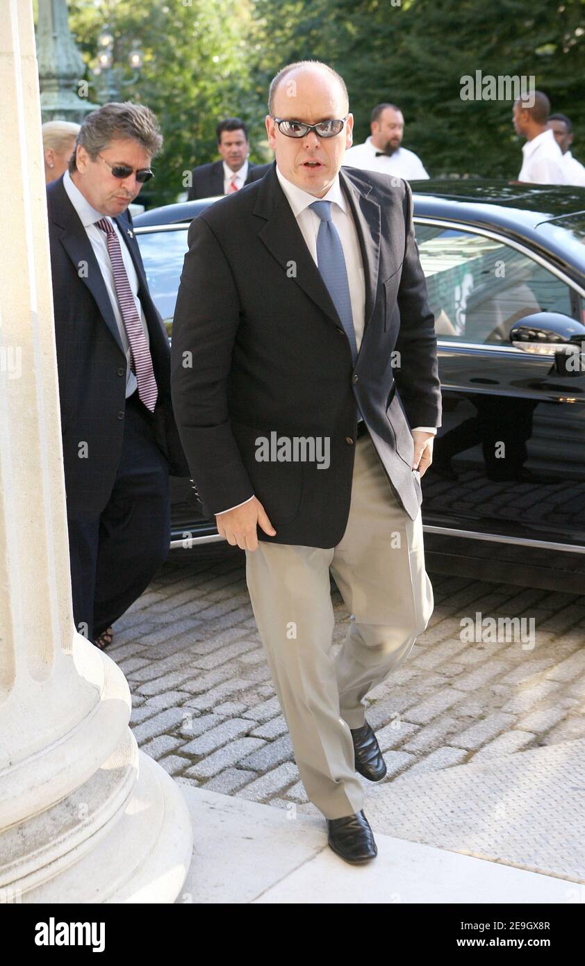 'Prince Albert II arrives at Marble House for a gala celebrating the 50th anniversary of the film ''High Society,'' which starred his mother, Princess Grace Kelly, in Newport, Rhode Island on August 12, 2006. Photo by David Williams/ABACAPRESS.COM' Stock Photo