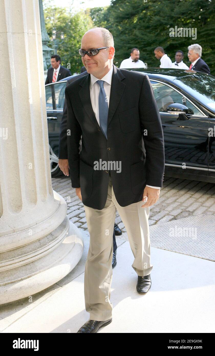 'Prince Albert II arrives at Marble House for a gala celebrating the 50th anniversary of the film ''High Society,'' which starred his mother, Princess Grace Kelly, in Newport, Rhode Island on August 12, 2006. Photo by David Williams/ABACAPRESS.COM' Stock Photo