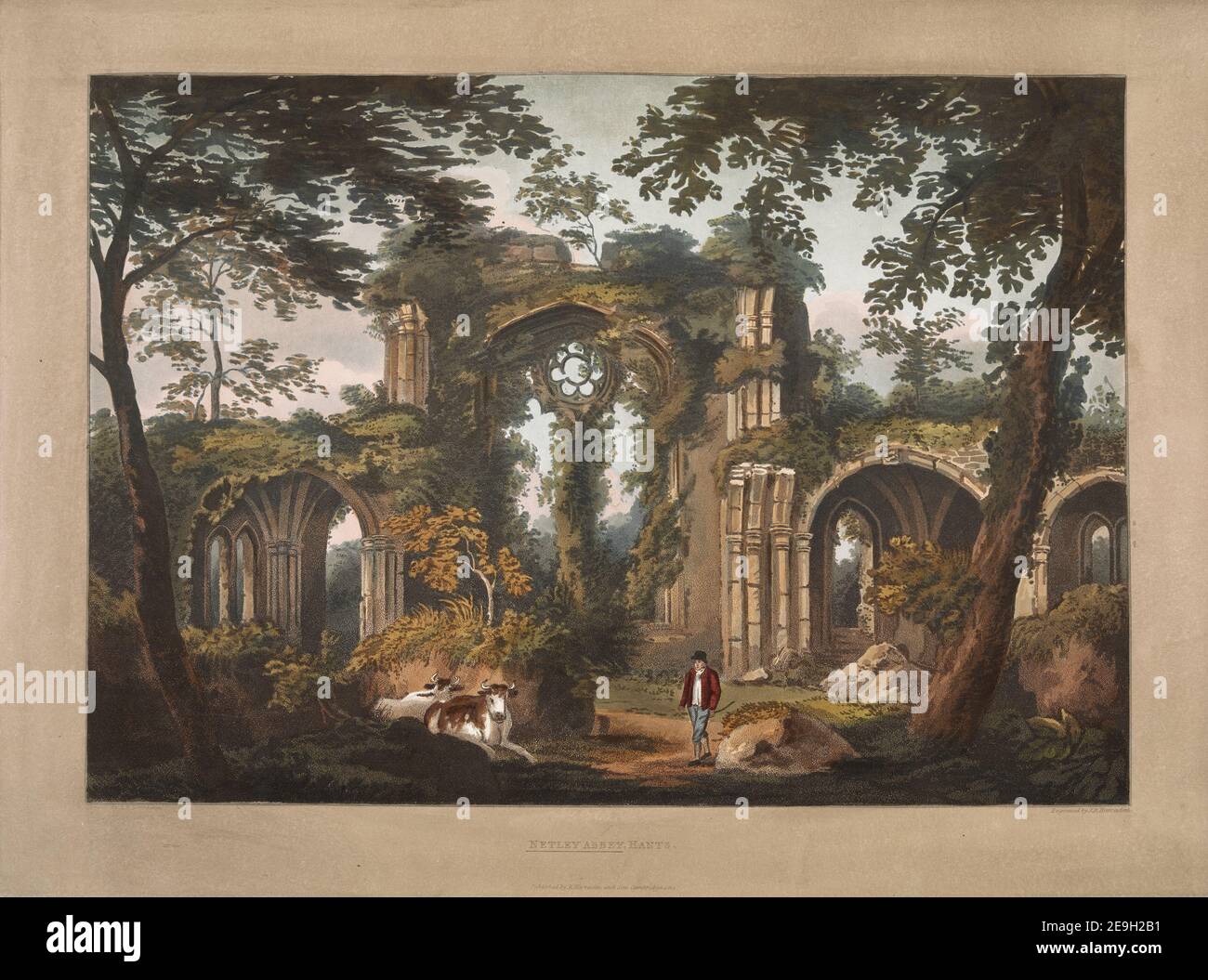 NETLEY ABBEY HANTS.  Author  Harraden, J. B. 14.83.i. Place of publication: [Cambridge] Publisher: Published R. Harraden and Son, Cambridge, Date of publication: 1814.  Item type: 1 print Medium: aquatint and etching with hand-colouring Dimensions: sheet 42.8 x 61.2 cm  Former owner: George III, King of Great Britain, 1738-1820 Stock Photo