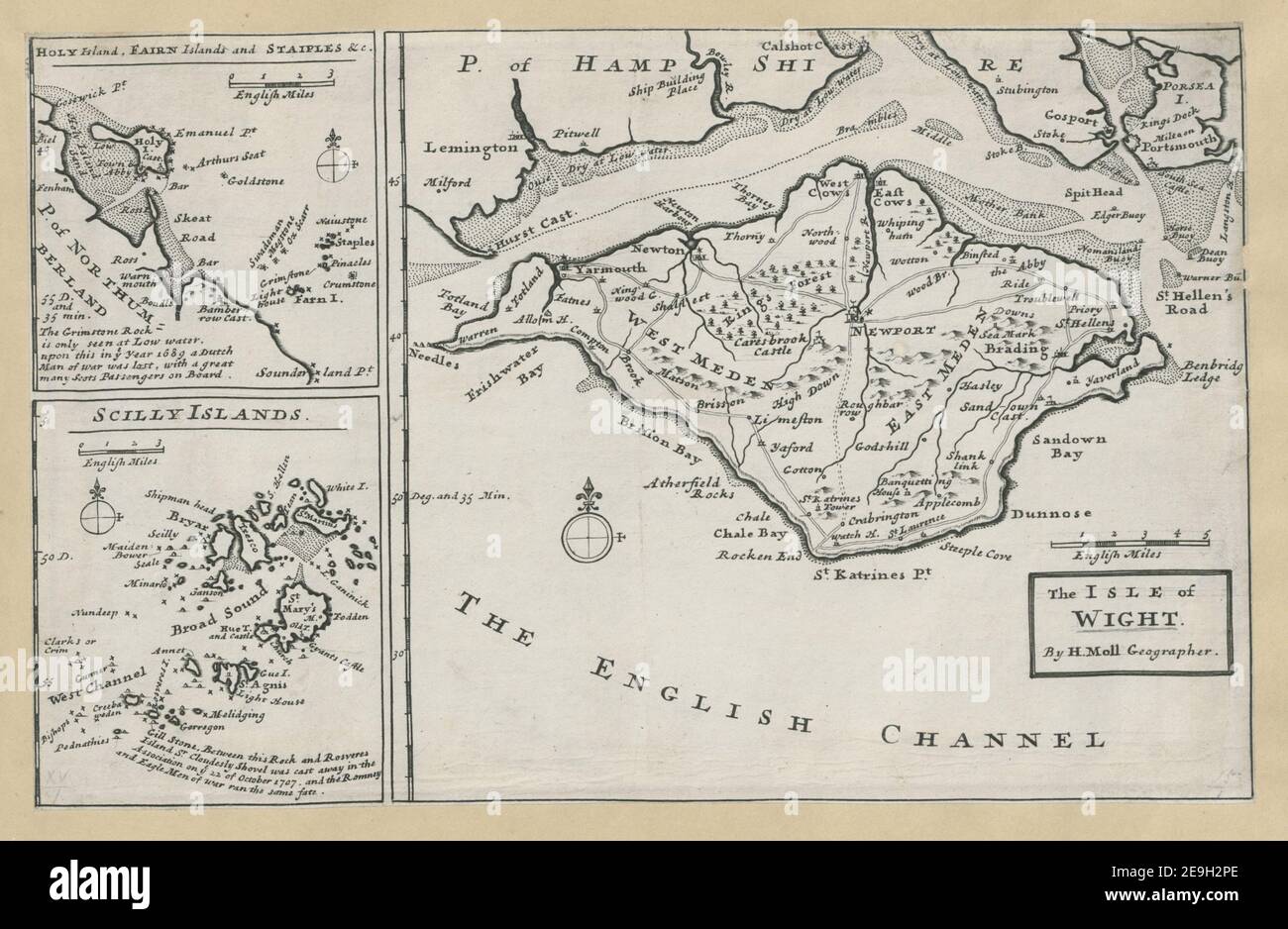 The Isle of Wight.  Author  Moll, Herman 15.1. Place of publication: [London] Publisher: [Tho. Bowles] Date of publication: [1739 c.]  Item type: 1 map Medium: copperplate engraving Dimensions: 19.4 x 30.5 cm  Former owner: George III, King of Great Britain, 1738-1820 Stock Photo