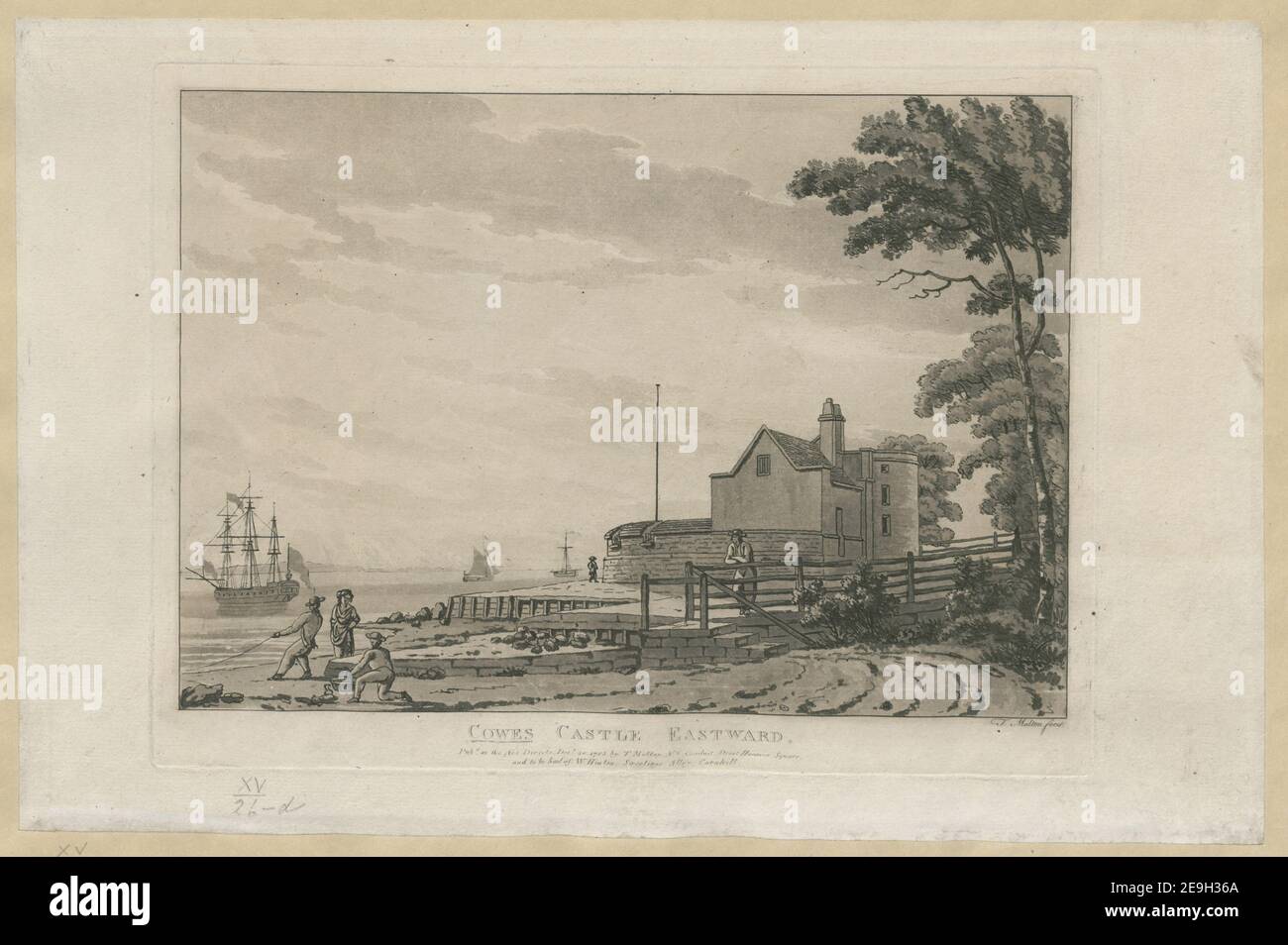 Cowes Castle Eastward.  Author  Malton, Thomas 15.26.d. Place of publication: [London] Publisher: Pub.d as the Act Directs. Dec.r 30. 1785. by T. Malton, No. 6 Conduit Street Hanover Square. and to be had of W. Hinton. Sweetings Alley Cornhill, Date of publication: [1785]  Item type: 1 print Medium: etching and aquatint Dimensions: platemark 23.0 x 30.7 cm  Former owner: George III, King of Great Britain, 1738-1820 Stock Photo