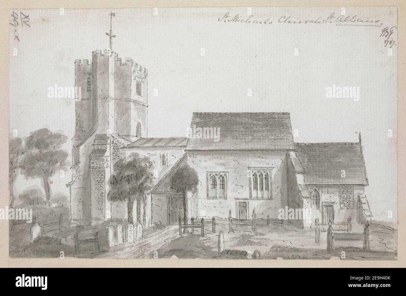 St Michael's Church St Albans.  Author  Baskerfeild, Thomas 15.49.x. Date of publication: 1787.  Item type: 1 drawing Medium: pen and black ink with monochrome wash Dimensions: sheet 11.3 x 17.5 cm  Former owner: George III, King of Great Britain, 1738-1820 Stock Photo