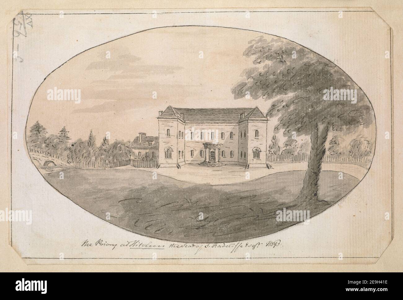 The Priory at Hitchen the Seat of J. Radcliffe Esqr. Author  Baskerfeild, Thomas 15.56.c. Date of publication: [about 1780-1790]  Item type: 1 drawing Medium: pen and black ink with monochrome wash Dimensions: sheet 12.3 x 18.4 cm  Former owner: George III, King of Great Britain, 1738-1820 Stock Photo