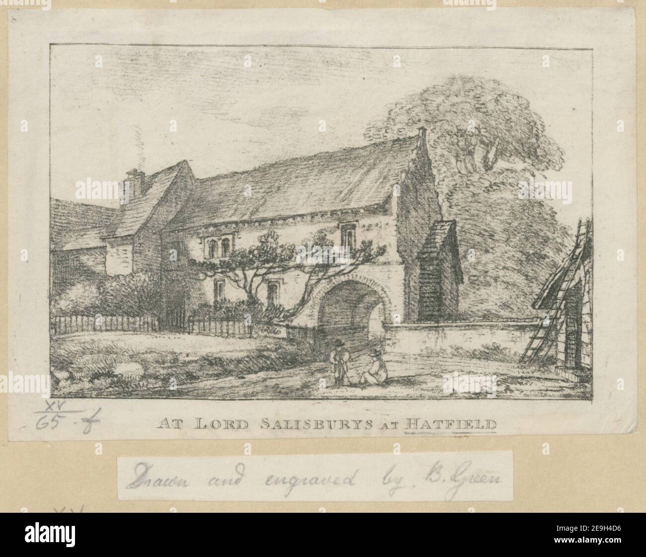At Lord Salisburys at Hatfield. Author  Green, Benjamin 15.65.f. Place of publication: [London] Publisher: [unidentified publisher]., Date of publication: [1780 c.]  Item type: 1 print Medium: softground etching Dimensions: sheet 11.3 x 16.7 cm [trimmed within platemark]  Former owner: George III, King of Great Britain, 1738-1820 Stock Photo