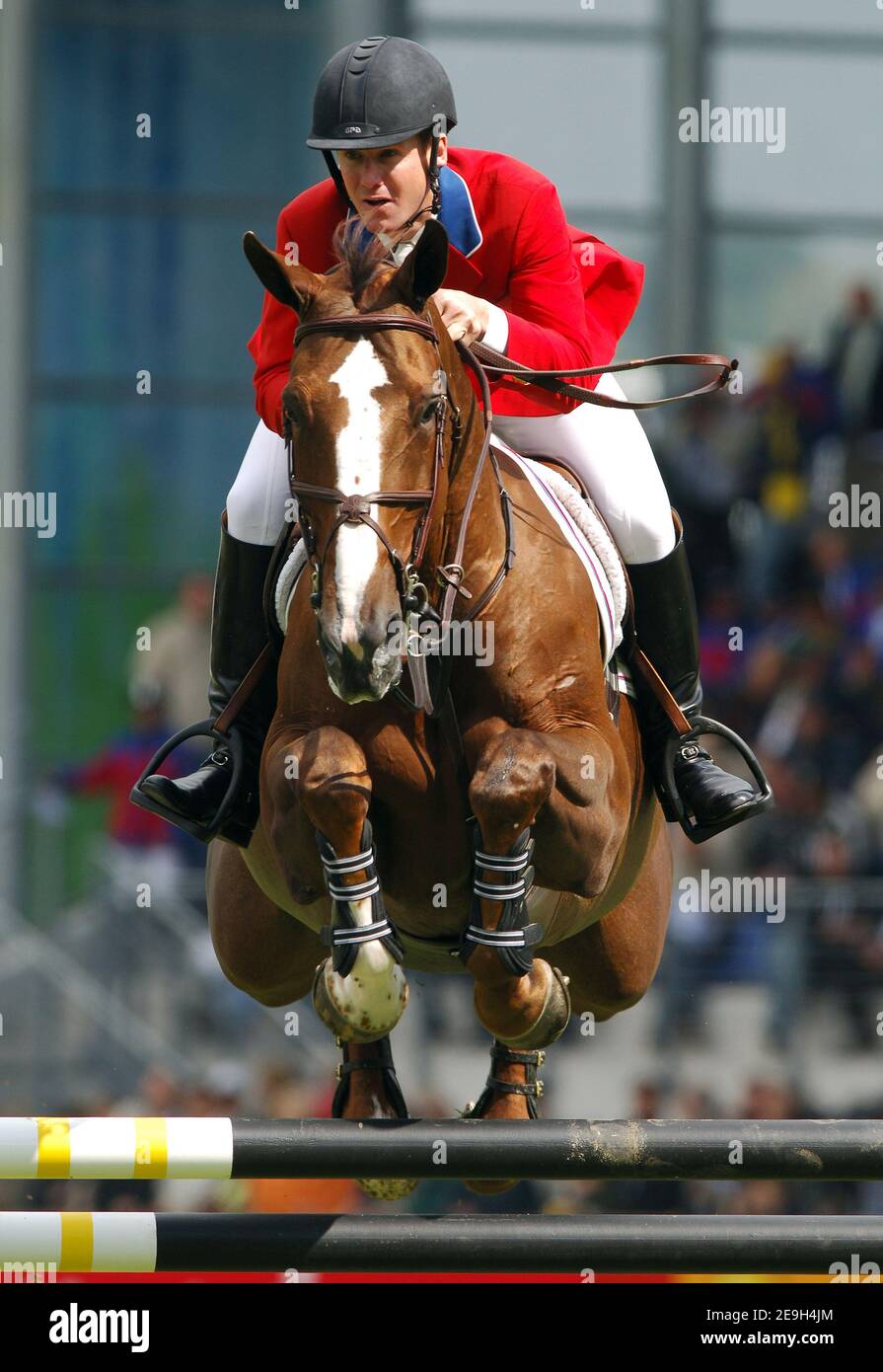 USA's Ward McLain on his horse 'Sapphire' at the first qualyfication for individual and team jumping competition during the 2006 World Equestrian Games in Aachen, Germany, on August 29, 2006. Photo by Edwin Cook/Cameleon/ABACAPRESS.COM Stock Photo