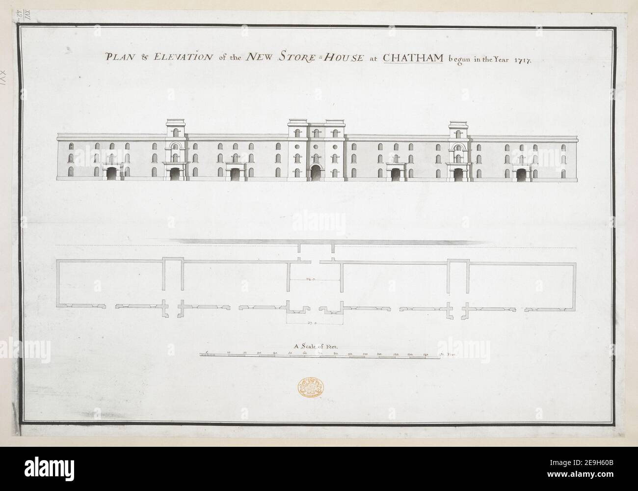 Plan Elevation Of The New Store House At Chatham Begun In The Year 1717 Visual Material Information Title Plan Elevation Of The New Store House At Chatham Begun In The