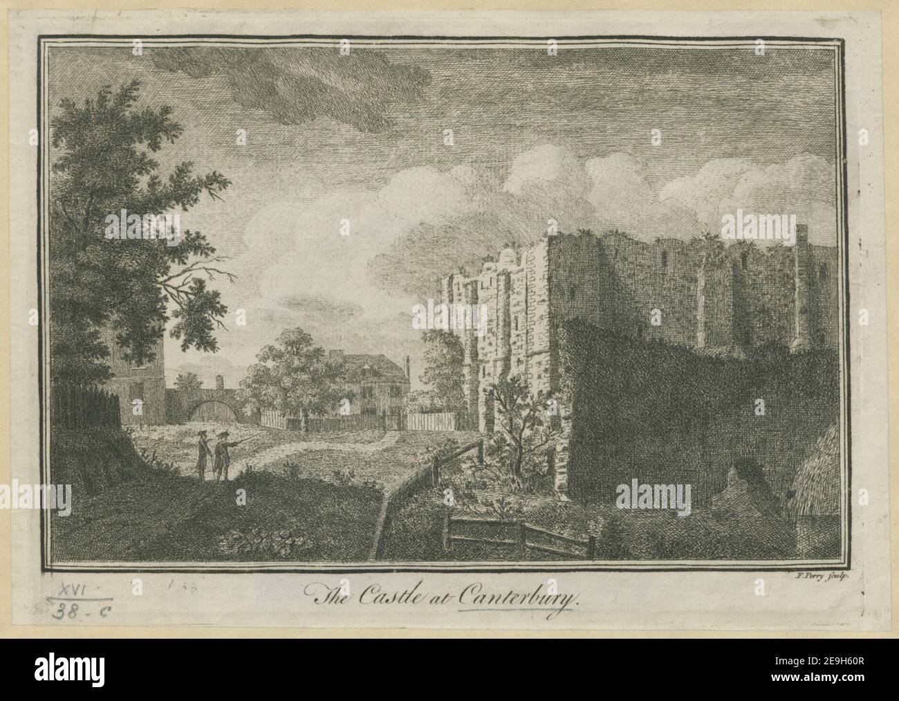 The Castle at Canterbury  Author  Perry, Francis 16.38.c. Place of publication: [London ?] Publisher: [unknown publisher] Date of publication: [1750-1765 c.]  Item type: 1 print Medium: etching Dimensions: platemark 16.8 x 23.5 cm.  Former owner: George III, King of Great Britain, 1738-1820 Stock Photo