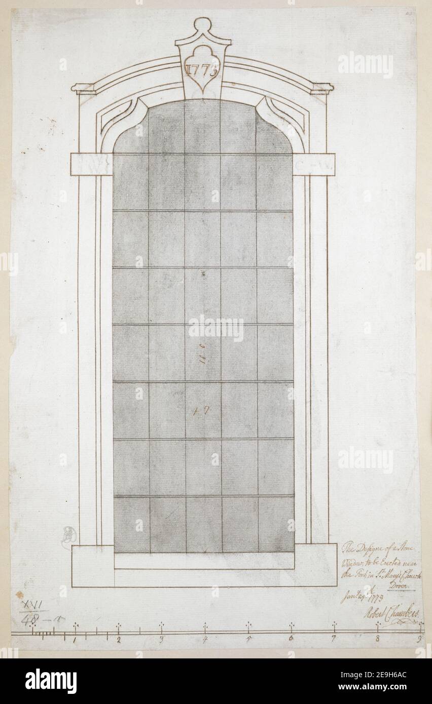 The Design of a Stone Window, to be erected near the Font in St Mary's Church Dover.  Author  Chambers, Robert 16.48.r. Date of publication: Jany 25th 1773.  Item type: 1 drawing Medium: pen and brown ink with monochrome wash Dimensions: sheet 37.5 x 23.5 cm  Former owner: George III, King of Great Britain, 1738-1820 Stock Photo