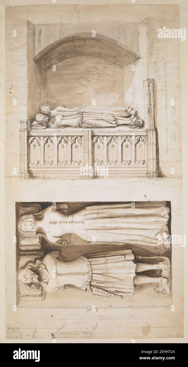 Effigy to Sir Thomas Ellis (Elys) and his wife Margaret, in St Peter's Church, Sandwich   Author  Maxwell, G. 17.11.2.b. Date of publication: 1785.  Item type: 1 drawing Medium: pen with black and brown ink and monochrome wash Dimensions: sheet 20.8 x 39.4 cm  Former owner: George III, King of Great Britain, 1738-1820 Stock Photo