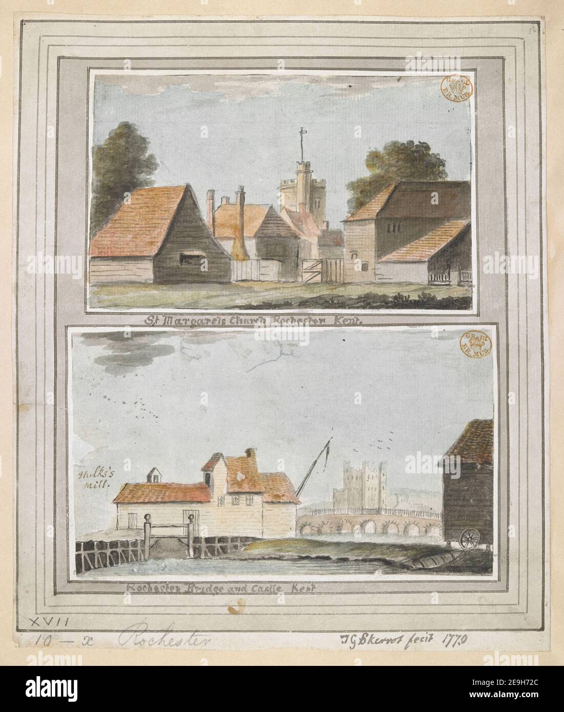 St Margarets Church Rochester Kent.  Author  Skerrot, T. G. 17.10.x. Date of publication: 1779  Item type: 1 drawing Medium: pen and black ink and watercolour Dimensions: sheet 9.1 x 14.8 cm; sheet 9.4 x 16.2 cm; within washline mount 24.6 x 20.8 cm  Former owner: George III, King of Great Britain, 1738-1820 Stock Photo
