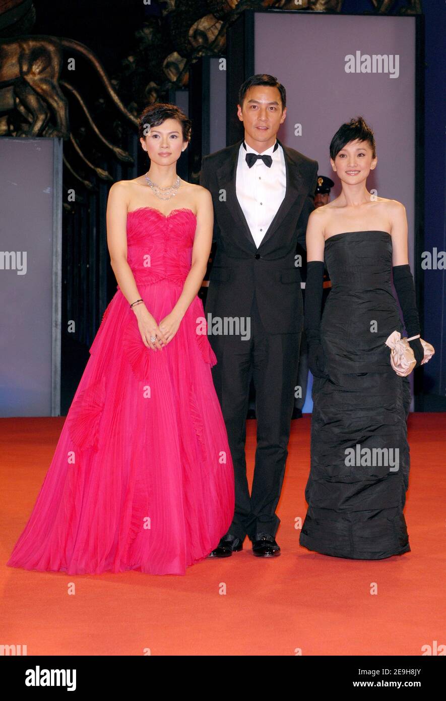 Cast members Zhang Ziyi, Daniel Wu and Zhou Xun pose together as they arrive to the premiere of their new film 'YeYan' at the 63rd annual Venice Film Festival in Venice, Italy, on September 3, 2006. Photo by Nicolas Khayat/ABACAPRESS.COM Stock Photo