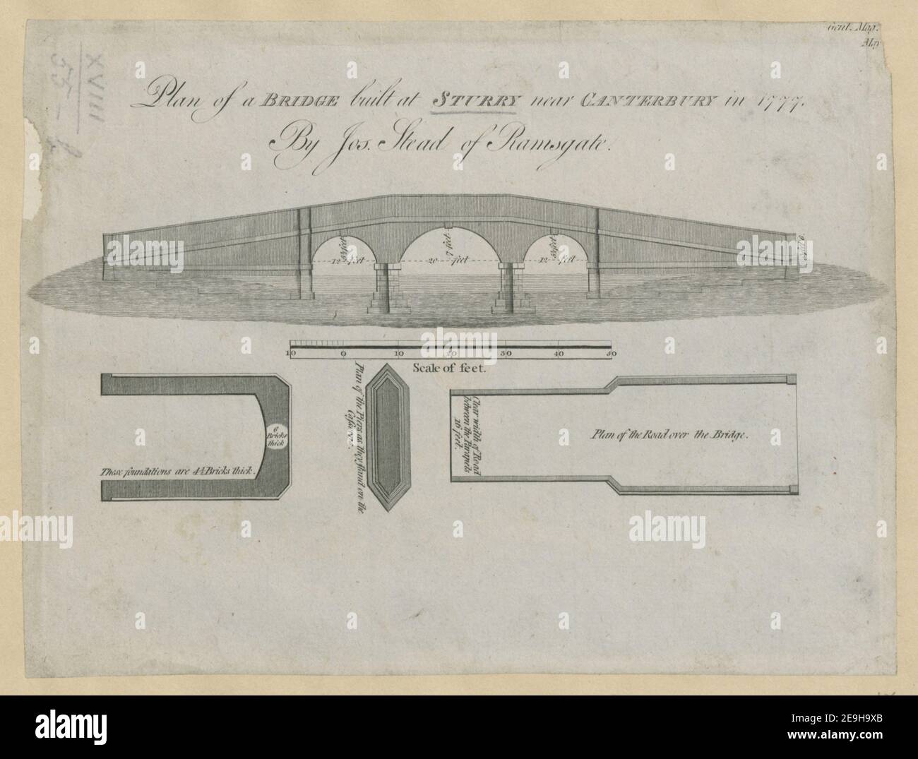 Plan of a Bridge built at Sturry near Canterbury in 1777.  Visual Material information:  Title: Plan of a Bridge built at Sturry near Canterbury in 1777.  18.55.b. Place of publication: [Ramsgate?] Publisher: [unknown publisher] Date of publication: [1777 c.]  Item type: 1 print Medium: etching Dimensions: sheet 17.5 x 23.1 cm [trimmed within platemark]  Former owner: George III, King of Great Britain, 1738-1820 Stock Photo