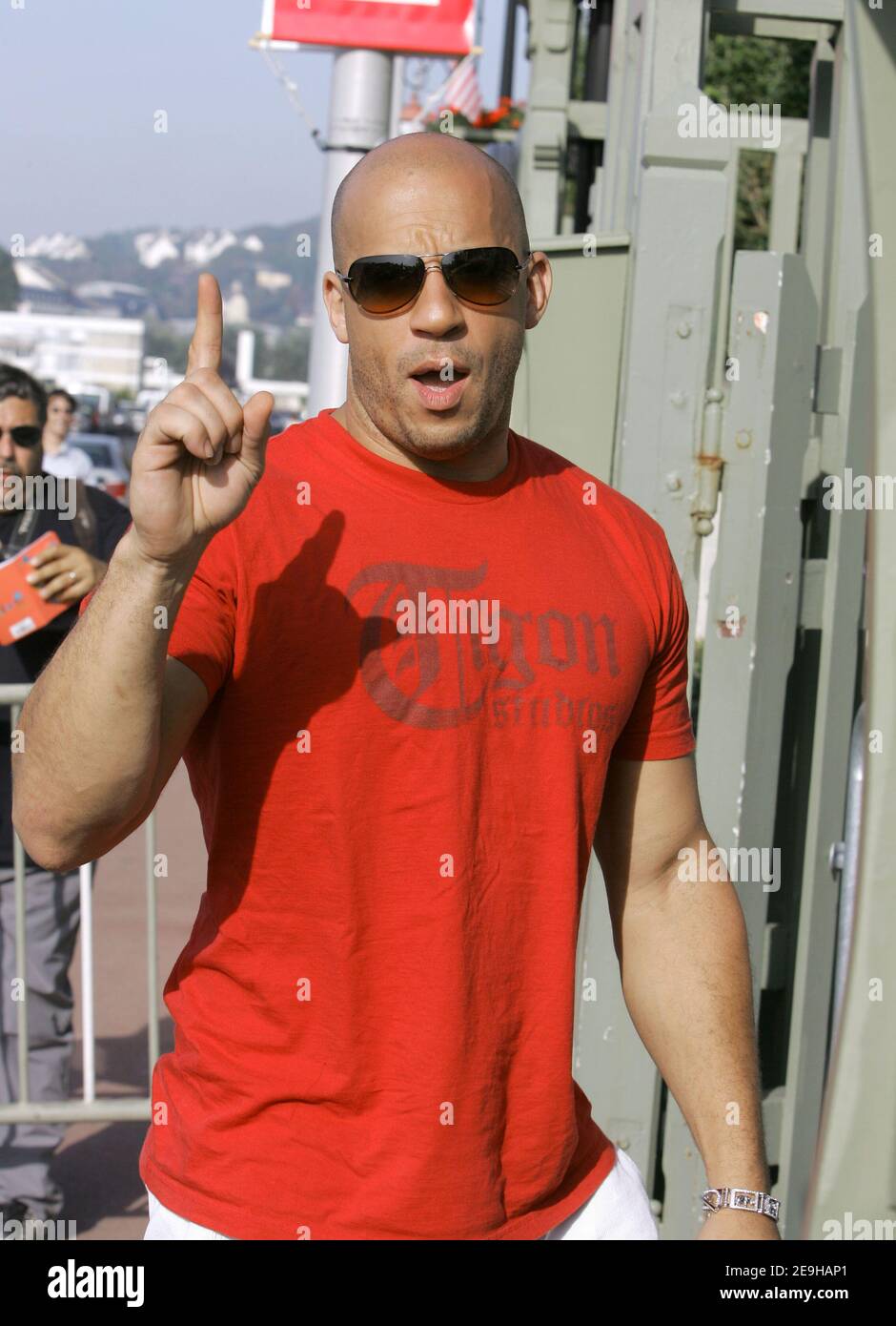 American actor Vin Diesel on his way to the photocall for 'Find me guilty',  at 32nd Deauville American Film Festival in Deauville, Normandy, France, on  September 6, 2006. Photo by Nikola Kis