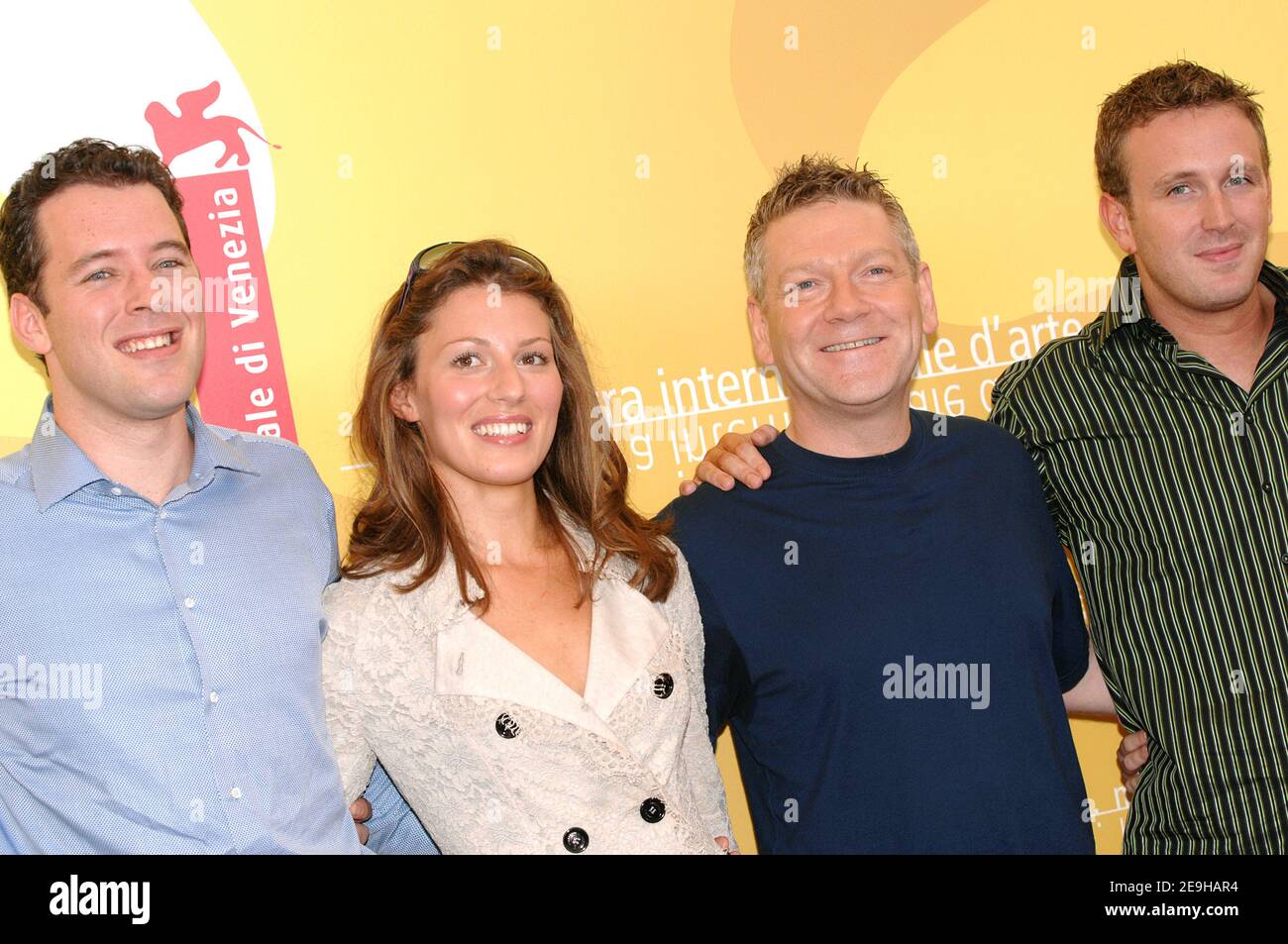 British director Kenneth Branagh poses for pictures with cast members Amy  Carson, Joseph Kaiser and Benjamin Jay Davis during the photocall for their  new film 'The Magic Flute' at the 63rd annual