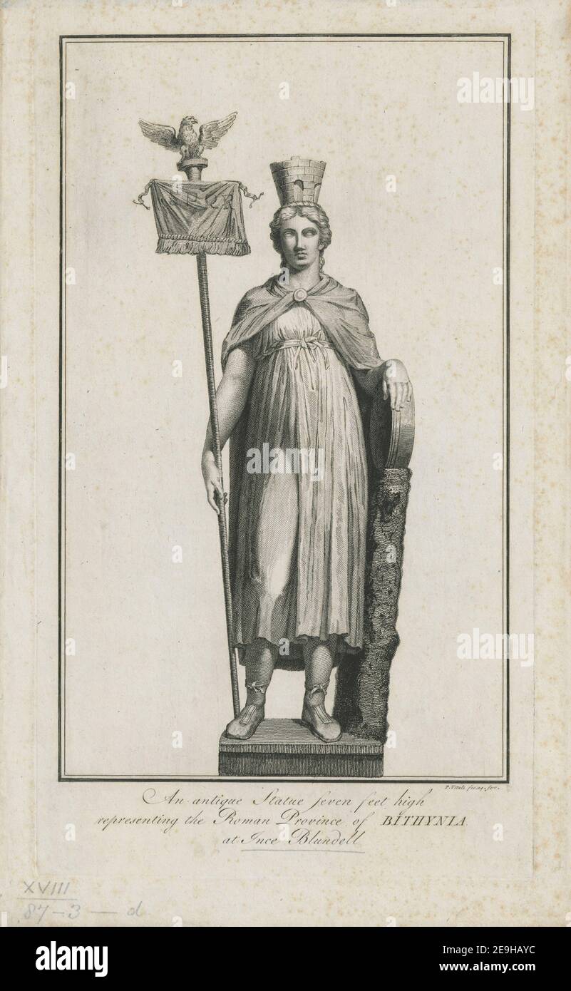 An antique Statue seven feet high representing the Roman Province of BITHYNIA. at Ince Blundell  Author  Vitali, Pietro Maria 18.87.3.d. Place of publication: [Ince Blundell] Publisher: [Henry Blundell] Date of publication: [1809]  Item type: 1 print Medium: etching and engraving Dimensions: platemark 39.3 x 22.5 cm, on sheet 42.3 x 26.3 cm  Former owner: George III, King of Great Britain, 1738-1820 Stock Photo