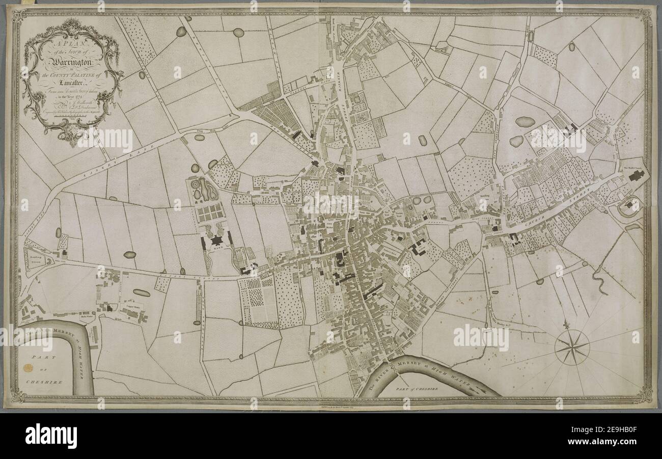 A PLAN, of the Town of Warrington: in the COUNTY PALATINE of Lancaster.  Author  Wallworth, J. 18.85.11 tab. Place of publication: [London?] Publisher: [Thomas Kitchin] Publish'd as the Act Directs 1st. September 1773, Date of publication: [1773.]  Item type: 1 map Dimensions: 81 x 134 cm  Former owner: George III, King of Great Britain, 1738-1820 Stock Photo