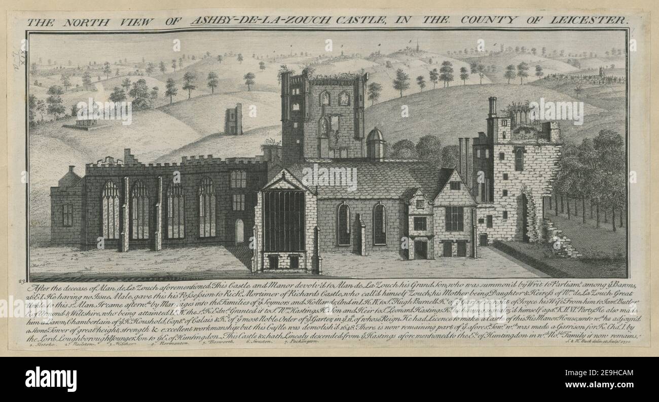 THE NORTH VIEW OF ASHBY DE LA ZOUCH CASTLE, IN THE COUNTY OF LEICESTER.  Author  Buck, Samuel 19.4.a. Place of publication: [London] Publisher: [Samuel and Nathaniel Buck] Date of publication: [1731]  Item type: 1 print Medium: etching and engraving Dimensions: sheet 19.5 x 37.3 cm (trimmed below platemark).  Former owner: George III, King of Great Britain, 1738-1820 Stock Photo