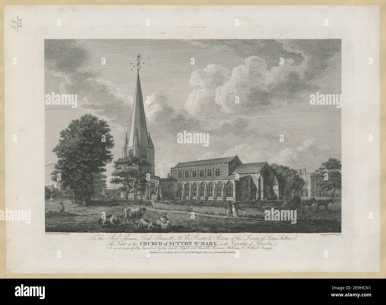 To the Rev.d Thomas Leigh Bennett, A.B. Rector & Patron of the Living of Long Sutton, This View of the Church of Sutton St. Mary, in the County of Lincoln,  Author  Burgess, William 19.55. Place of publication: [Fleet] Publisher: Published as the Act directs, April 1. 1802, by W. , H. Burgess, Fleet near Holbeach, Lincolnshire., Date of publication: [1802]  Item type: 1 print Medium: etching and engraving Dimensions: platemark 25.9 x 35.6 cm  Former owner: George III, King of Great Britain, 1738-1820 Stock Photo