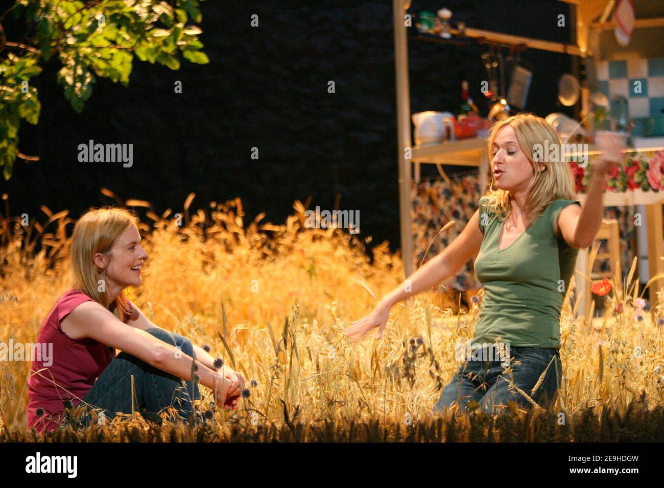 French actresses Isabelle Carre (L) and Lea Drucker play 'Blanc' staged by Zabou Breitman at 'Le Theatre de la Madeleine' in Paris, France, on September 9, 2006. Photo by Mehdi Taamallah/ABACAPRESS.COM Stock Photo
