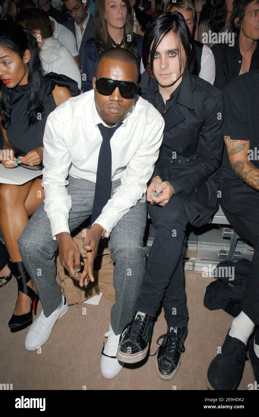 Kanye West (L) and Jared Leto (R) front row at Marc Jacobs Spring