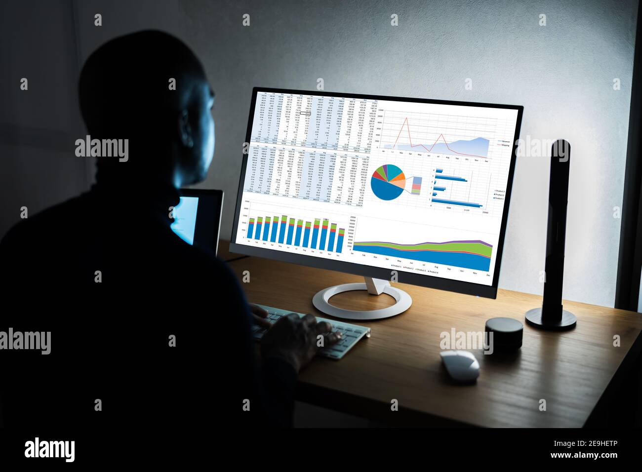 Analyst Employee Working With Spreadsheet On Computer Stock Photo