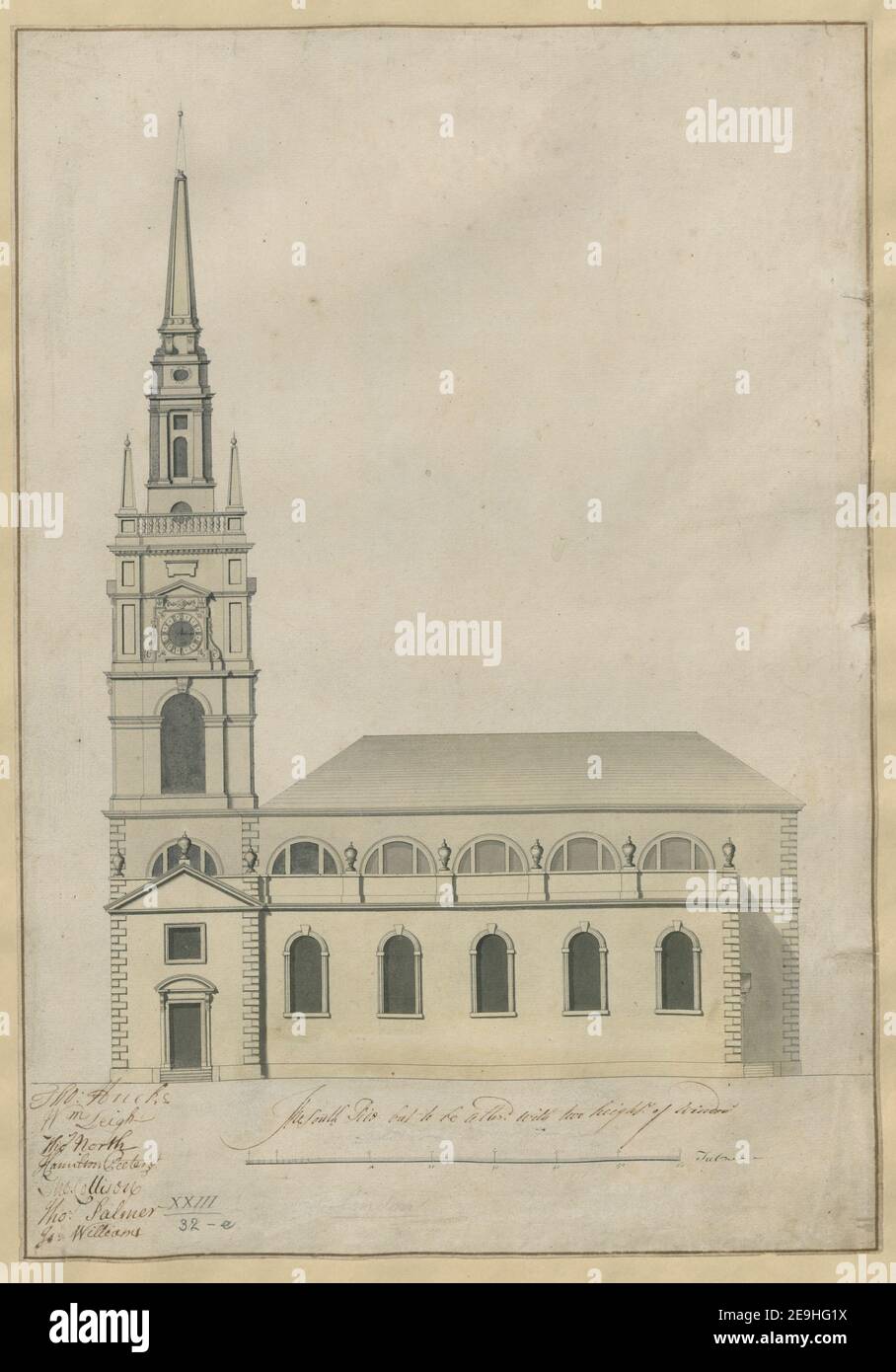 The South Side but to be Alterd with two heights of Windows  St. Olave's Church, Southwark . Author  Flitcroft, Henry 23.32.e. Date of publication: [1737]  Item type: 1 drawing Medium: pen and black ink with monochrome and yellow wash Dimensions: sheet 50 x 35.2 cm  Former owner: George III, King of Great Britain, 1738-1820 Stock Photo