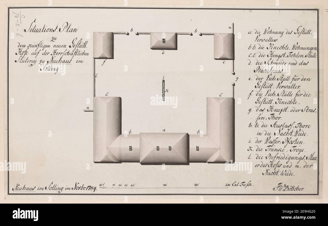 Situationsl Plan ze dem kunstigen neuen Gest utt Hose auf der  Herrschaftlichen Stuterey zu Neuhaus im Solling. Author Bottcher,  Friedrich Wilhelm 100.74.2.b. Date of publication: Novbr 1789. Item type: 1  drawing Medium: