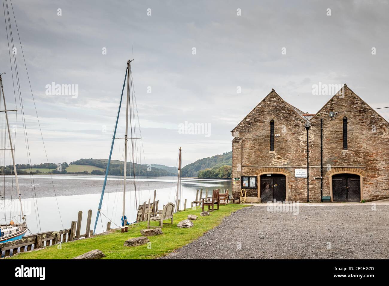 Boathouse and St Germans River, Cornwall Stock Photo