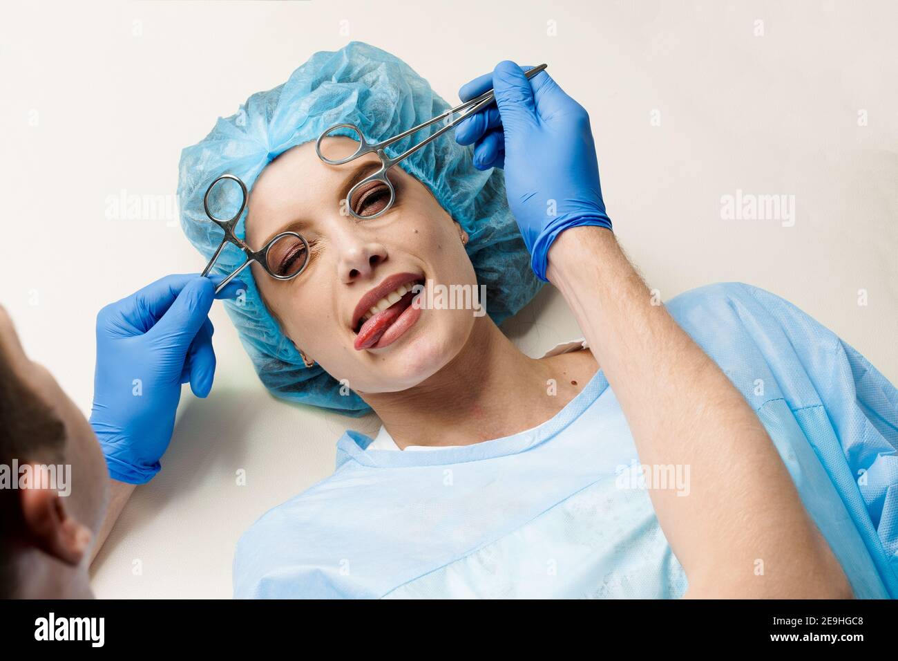 Funny consultation with jokes of plastic surgeon in medical center