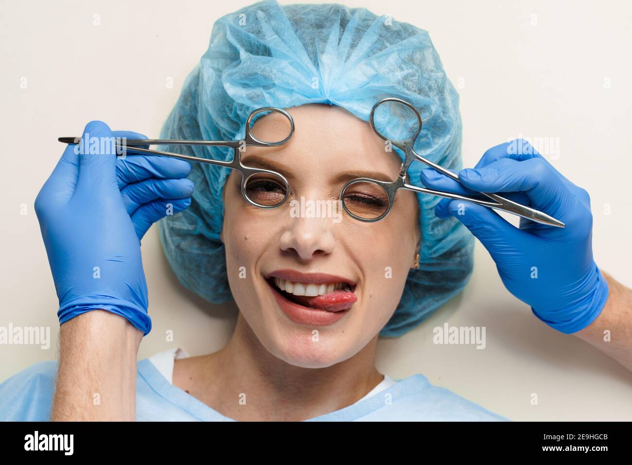 Funny consultation with jokes of plastic surgeon in medical center