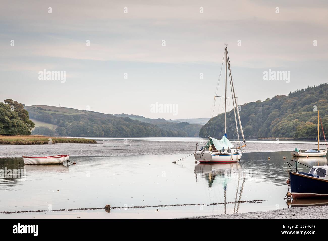 Boats on the St Germans River, Cornwall Stock Photo