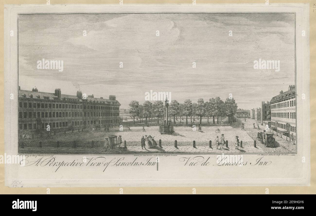 A Perspective View of Lincolns Inn.  Author  Maurer, J. 25.17.a. Place of publication: [London] Publisher: According to Act of Parliament 1741, Printed for John Bowles at the Black Horse in Cornhill, Date of publication: [1741.]  Item type: 1 print Medium: etching Dimensions: platemark 24.9 x 42.2 cm.  Former owner: George III, King of Great Britain, 1738-1820 Stock Photo