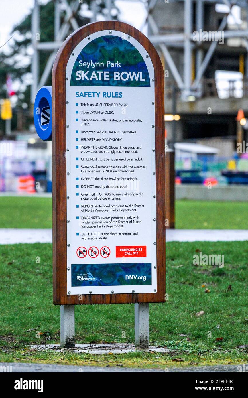 Safety rules, Historic Seylynn Park Skate Bowl, District of North