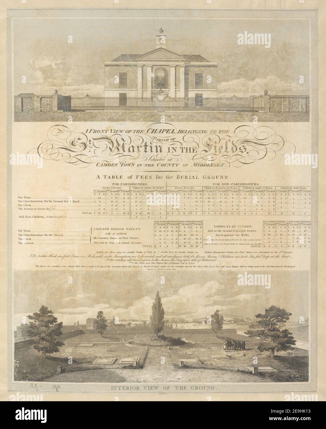 A FRONT VIEW OF THE CHAPEL BELONGING TO THE ST. MARTIN IN THE FIELDS,  Author  Trimlet, T 29.6. Place of publication: [London] Publisher: [unknown publisher]., Date of publication: [1790s-1820s]  Item type: 1 print Medium: etching and engraving Dimensions: sheet 56.2 x 45.3 cm [trimmed within platemark]  Former owner: George III, King of Great Britain, 1738-1820 Stock Photo