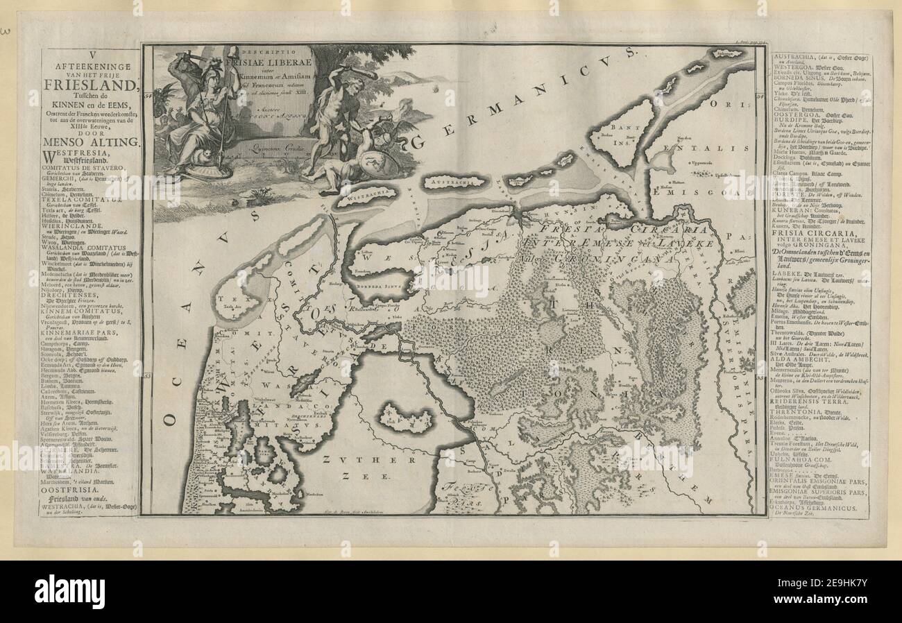 Descriptio Frisiae Liberae  Author  Alting, Menso 3.92.iii. Place of publication: [Amsterdam] Publisher: [F. Halma]., Date of publication: [1718]  Item type: 1 map Medium: copperplate engraving Dimensions: 31.3 x 40.3 cm  Former owner: George III, King of Great Britain, 1738-1820 Stock Photo