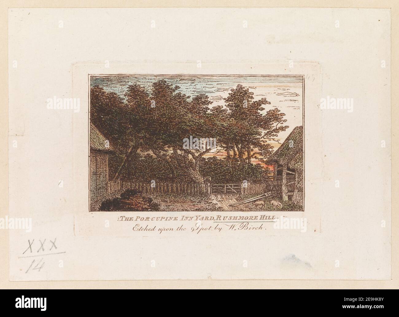 THE PORCUPINE INN YARD, RUSHMORE HILL.  Author  Birch, William Russell 30.14. Place of publication: [London], Date of publication: [before 1794]  Item type: 1 print Medium: etching with hand-colouring Dimensions: plate 6.4 x 9.1 cm, on sheet 9.9 x 14 cm  Former owner: George III, King of Great Britain, 1738-1820 Stock Photo
