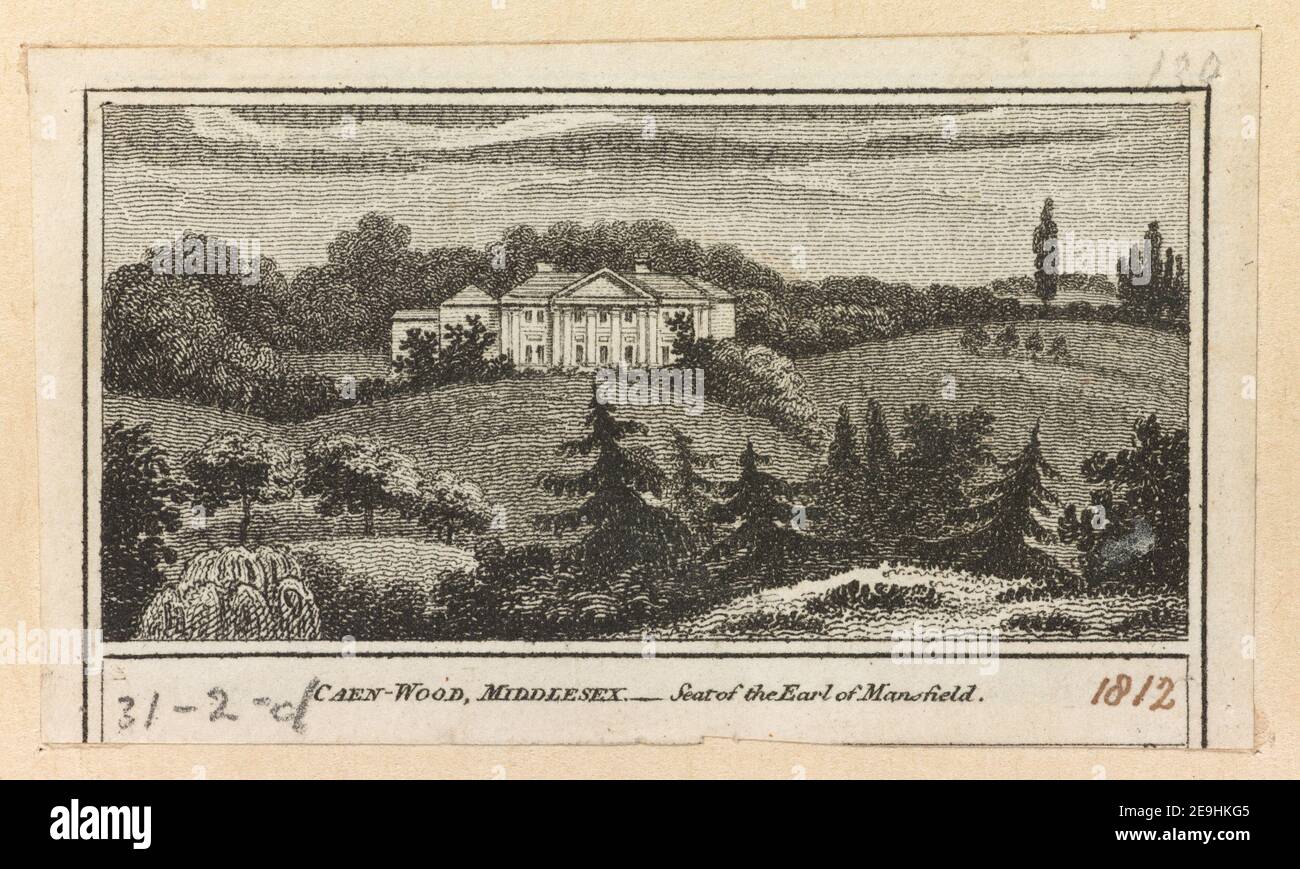 CAEN WOOD, MIDDLESEX  Visual Material information:  Title: CAEN WOOD, MIDDLESEX ; 30.31.2.d. Place of publication: [London] Publisher: [W. Peacock]., Date of publication: [1812]  Item type: 1 print Medium: etching Dimensions: sheet 3.9 x 6.5 cm [trimmed within platemark].  Former owner: George III, King of Great Britain, 1738-1820 Stock Photo