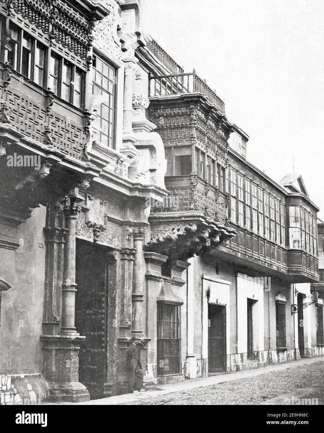 Late 19th century photograph - building facades in Lima, Peru, South America Stock Photo