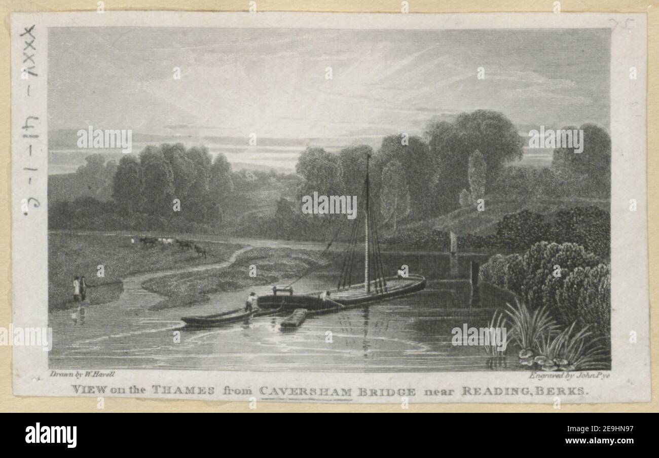 A View on the Thames from Caversham Bridge near Reading, by Wm. Flavell, engraved by John Pye. Author  Pye, John 35.41.1.c.   Former owner: George III, King of Great Britain, 1738-1820 Stock Photo